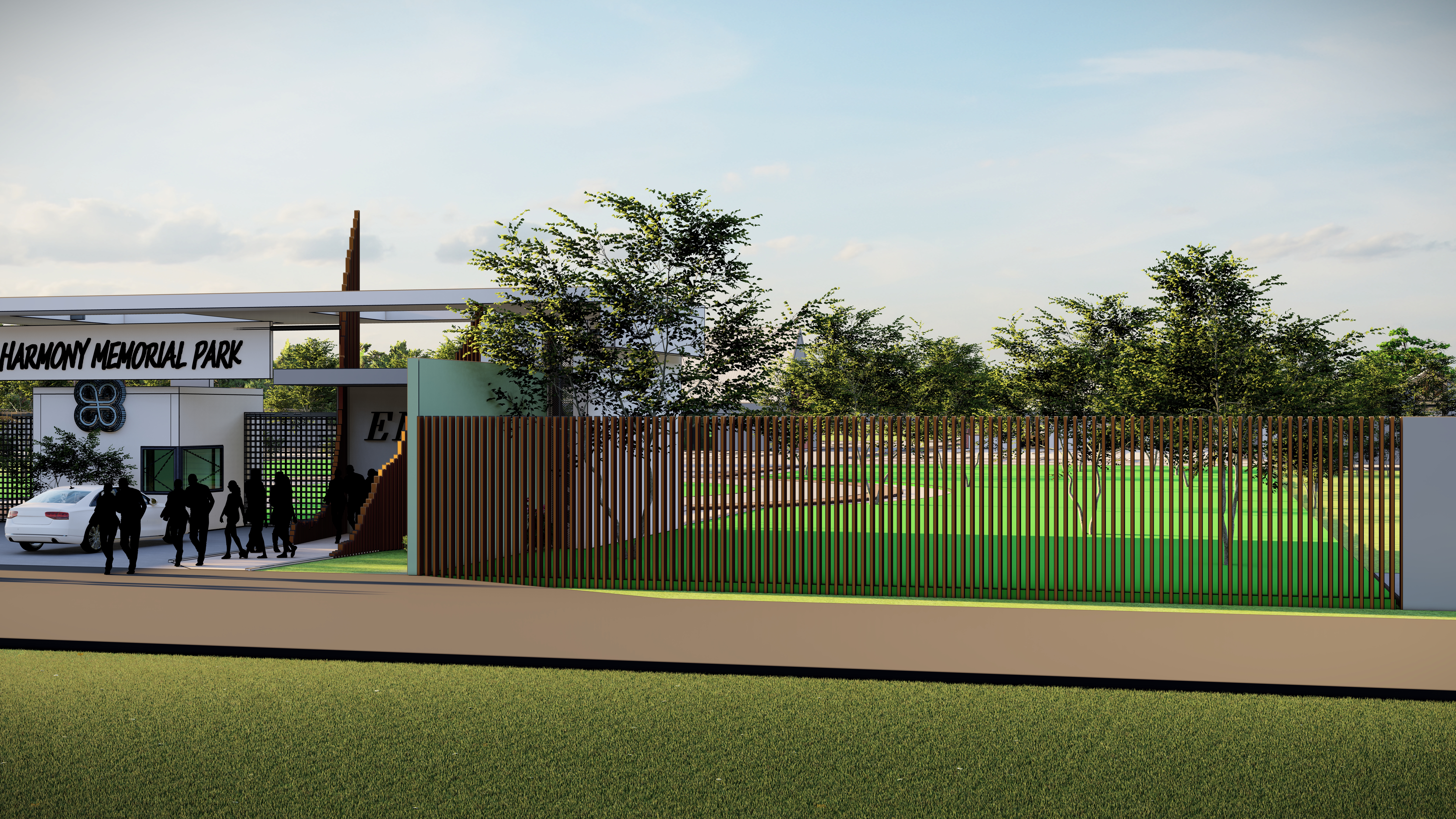 Wide shot of cemetery plots